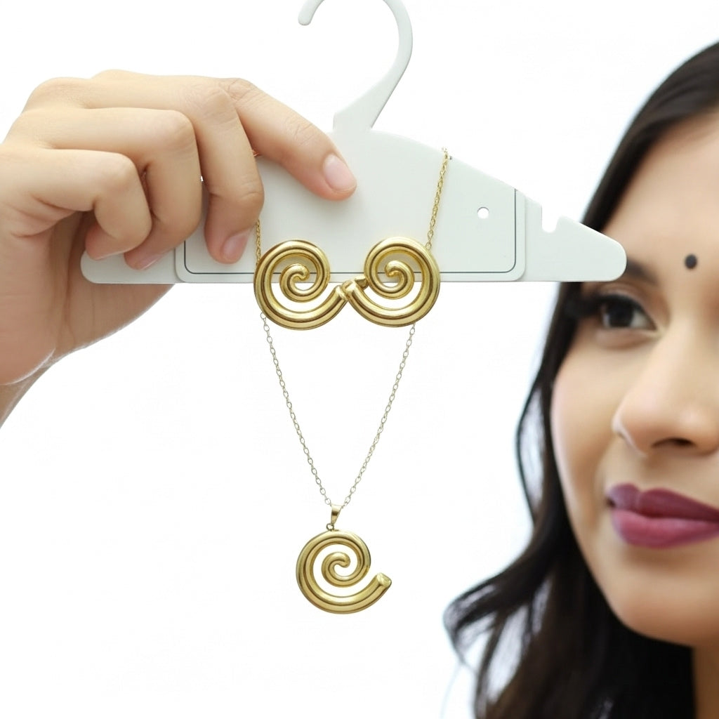 Swirl Elegant Stainless Steel Pendant Necklace & Earrings Set – by KaVi