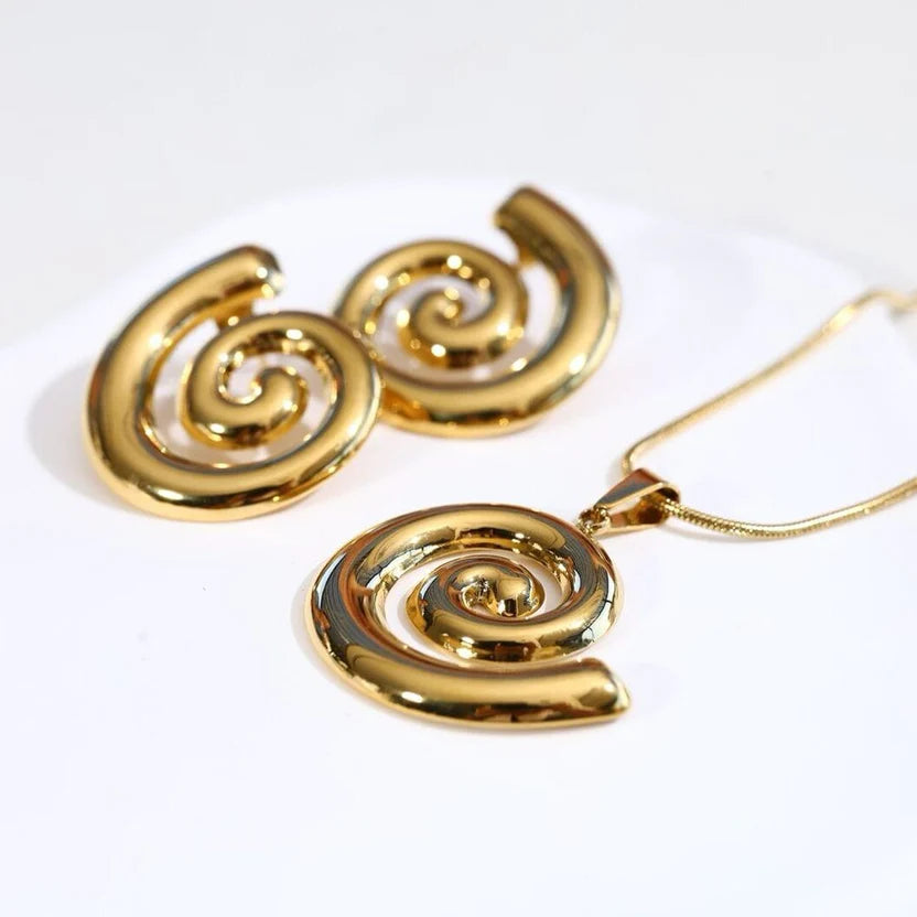 Swirl Elegant Stainless Steel Pendant Necklace & Earrings Set – by KaVi